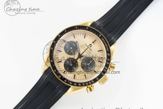 0421 TimelessDesign Speedmaster Moonwatch in Moonshine Gold YG RMF Best Edition YG Dial on Black Rubber Strap Manual Chrono 7834